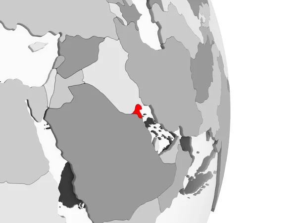 Kuwait Destacou Vermelho Globo Político Cinzento Com Oceanos Transparentes Ilustração — Fotografia de Stock