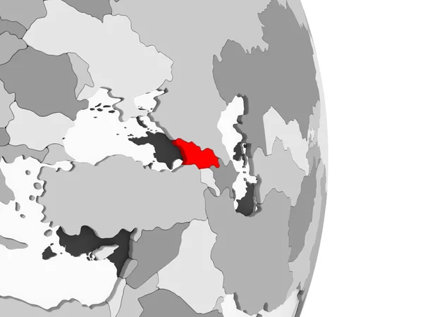 Georgia Zaznaczone Czerwono Szary Globus Polityczny Przezroczystym Oceanów Ilustracja — Zdjęcie stockowe