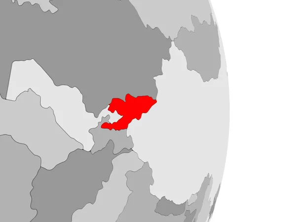 Quirguizistão Destacou Vermelho Globo Político Cinzento Com Oceanos Transparentes Ilustração — Fotografia de Stock