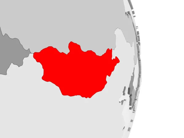 Mongolië Gemarkeerd Het Rood Grijs Politieke Wereldbol Met Transparante Oceanen — Stockfoto