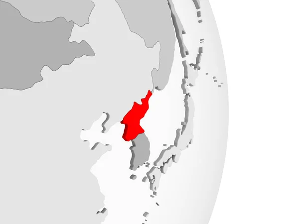 北朝鮮は 透明な海と灰色の政治世界の赤で強調表示されます イラストレーション — ストック写真