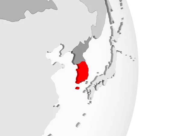 韓国は 透明な海と灰色の政治世界の赤で強調表示されます イラストレーション — ストック写真