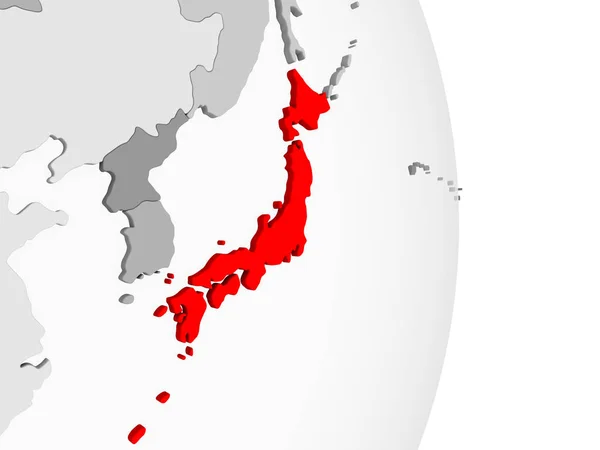 Japan Highlighted Red Grey Political Globe Transparent Oceans Illustration — Stock Photo, Image