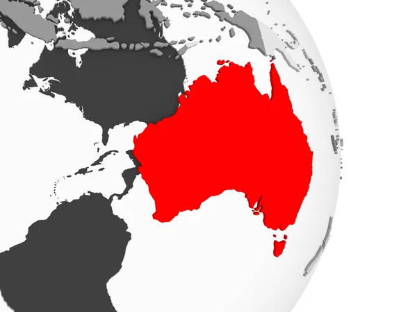 Australia Destacó Rojo Sobre Gris Globo Político Con Océanos Transparentes — Foto de Stock