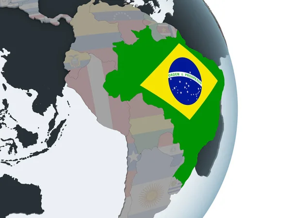 Brazília Politikai Globe Beágyazott Zászló Illusztráció — Stock Fotó