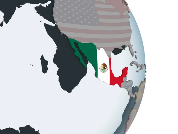 Mexico Politieke Wereldbol Met Ingesloten Vlag Illustratie — Stockfoto