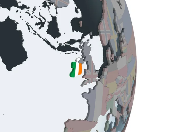 Irlanda Globo Político Com Bandeira Embutida Ilustração — Fotografia de Stock
