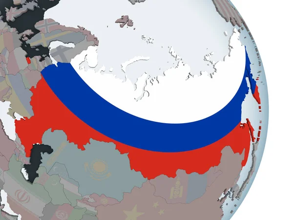 Rússia Globo Político Com Bandeira Embutida Ilustração — Fotografia de Stock