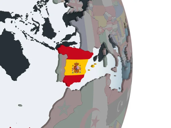 Spanien Auf Dem Politischen Globus Mit Eingebetteter Flagge Illustration — Stockfoto