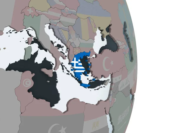 Griechenland Auf Dem Politischen Globus Mit Eingebetteter Flagge Illustration — Stockfoto
