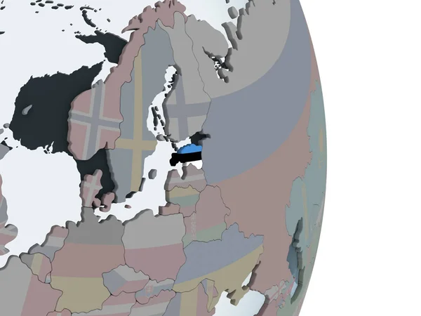 Estonya Katıştırılmış Bayrak Ile Siyasi Dünya Üzerinde Çizim — Stok fotoğraf