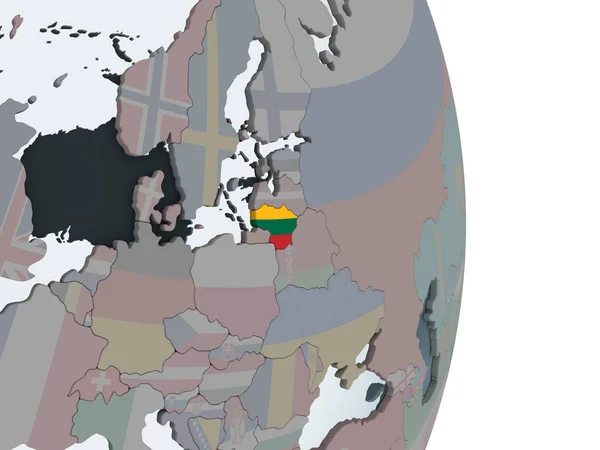 Литва Политическом Глобусе Встроенным Флагом Иллюстрация — стоковое фото