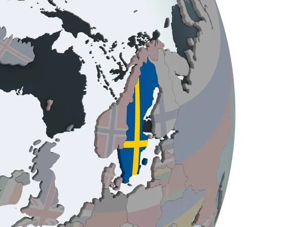 Svezia Sul Globo Politico Con Bandiera Incorporata Illustrazione — Foto Stock