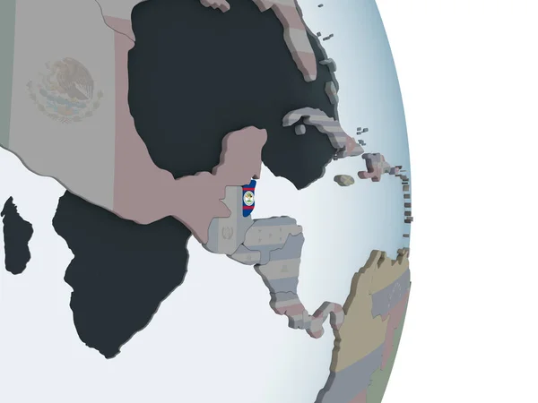 Belize Politieke Wereldbol Met Ingesloten Vlag Illustratie — Stockfoto