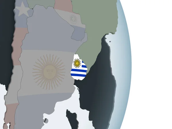 Uruguay Sur Globe Politique Avec Drapeau Intégré Illustration — Photo