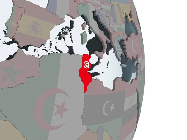 Tunisie Sur Globe Politique Avec Drapeau Intégré Illustration — Photo