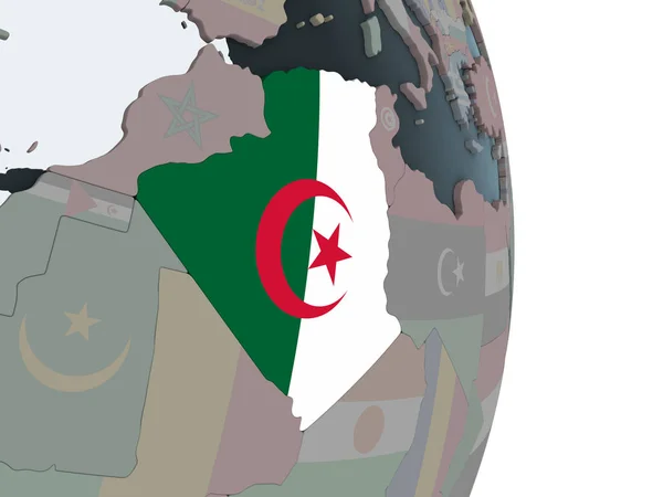 Algéria Politikai Globe Beágyazott Zászló Illusztráció — Stock Fotó