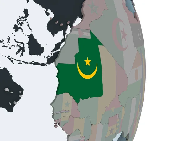 Mauritania Mundo Político Con Bandera Incrustada Ilustración —  Fotos de Stock