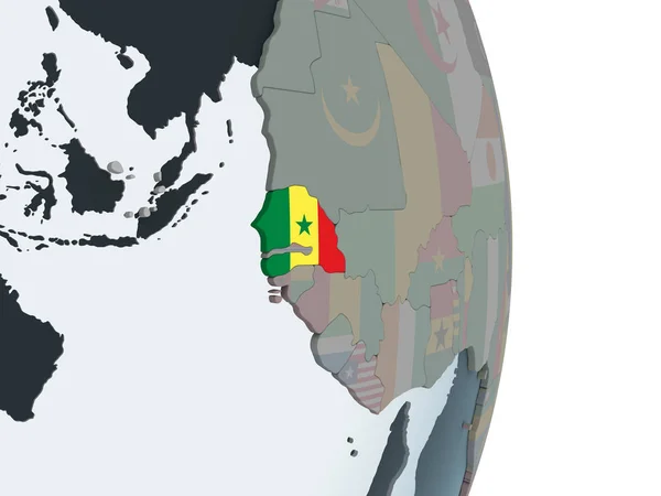 Сенегал Политическом Глобусе Встроенным Флагом Иллюстрация — стоковое фото