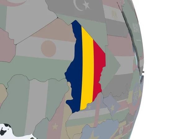 Tsjaad Politieke Wereldbol Met Ingesloten Vlag Illustratie — Stockfoto