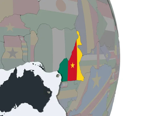 Камерун Політичні Глобусом Допомогою Вбудованих Прапор Ілюстрація — стокове фото
