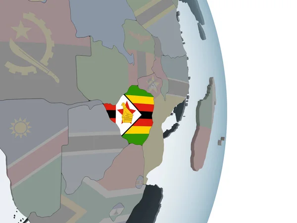 Zimbabwe Globus Polityczny Flagą Osadzonych Ilustracja — Zdjęcie stockowe