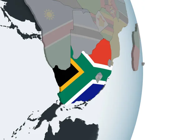南非政治地球与嵌入式国旗上 — 图库照片