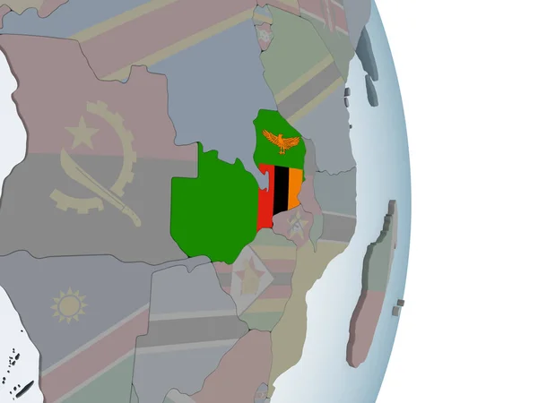 Zambia Politieke Wereldbol Met Ingesloten Vlag Illustratie — Stockfoto