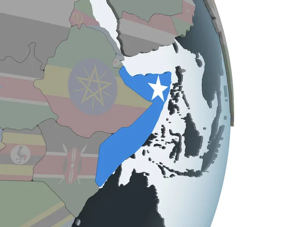 Somalia Mundo Político Con Bandera Incrustada Ilustración —  Fotos de Stock