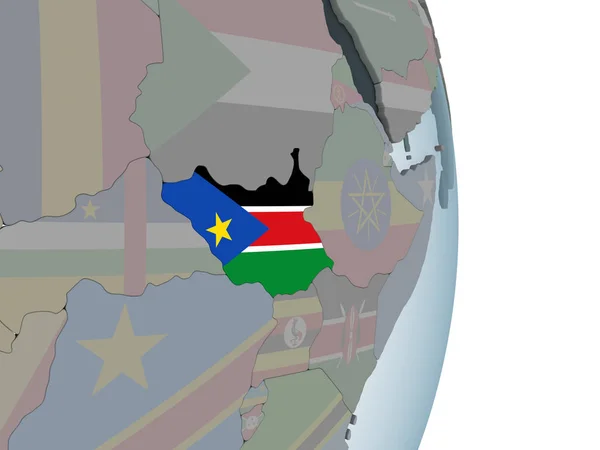 Sudan Del Sud Sul Globo Politico Con Bandiera Incorporata Illustrazione — Foto Stock