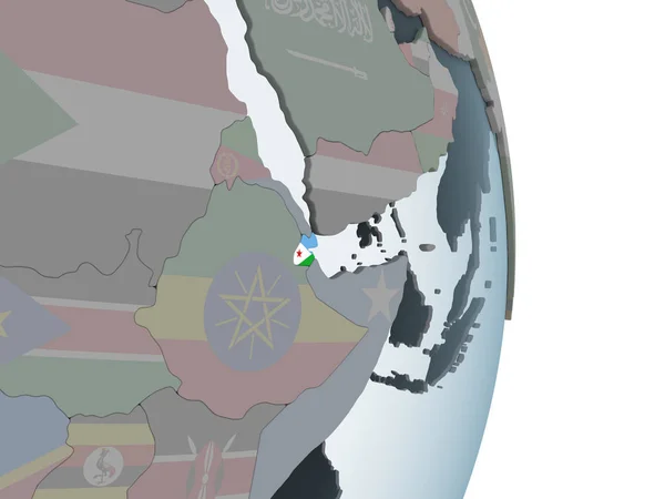 Djibouti Mundo Político Con Bandera Incrustada Ilustración —  Fotos de Stock