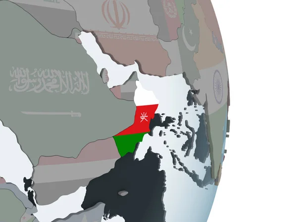 Оман Политическом Глобусе Встроенным Флагом Иллюстрация — стоковое фото