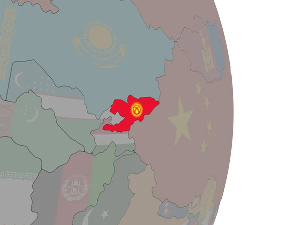 吉尔吉斯斯坦政治地球与嵌入式国旗上 — 图库照片