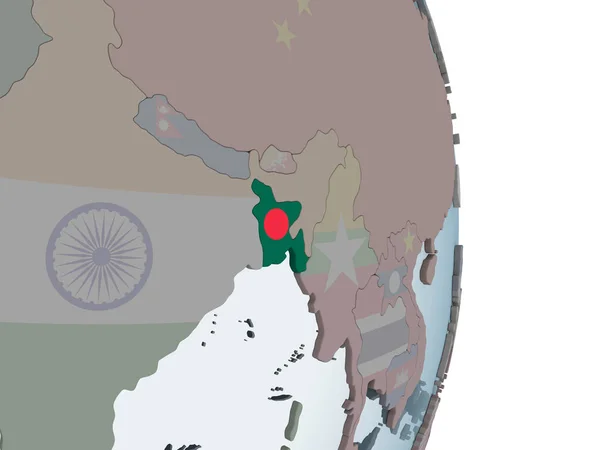 Bangladesh Auf Dem Politischen Globus Mit Eingebetteter Flagge Illustration — Stockfoto