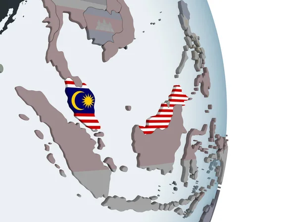 Malesia Sul Globo Politico Con Bandiera Incorporata Illustrazione — Foto Stock