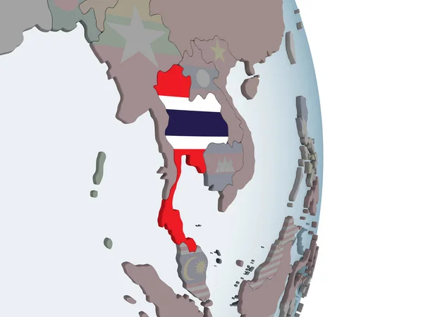 Thailand Politieke Wereldbol Met Ingesloten Vlag Illustratie — Stockfoto