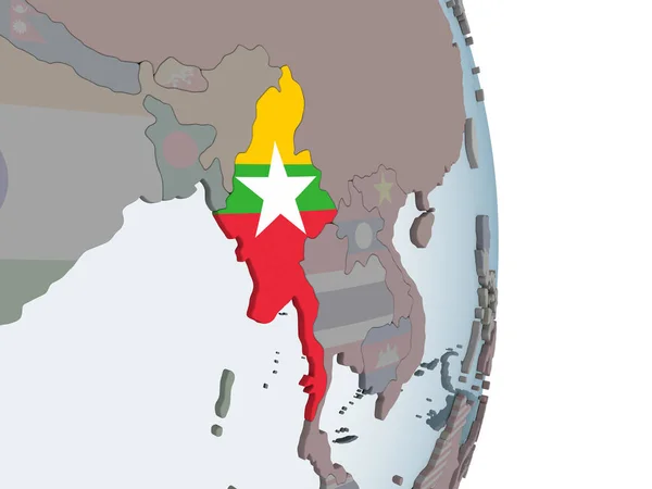 Myanmar Auf Politischem Globus Mit Eingebetteter Flagge Illustration — Stockfoto