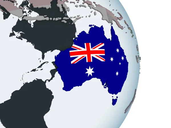 Australia Sul Globo Politico Con Bandiera Incorporata Illustrazione — Foto Stock