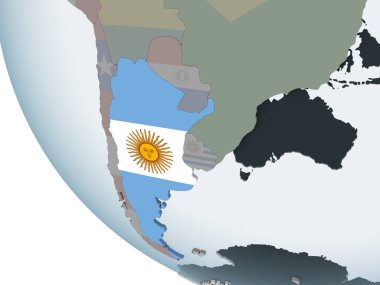 Arjantin katıştırılmış bayrak ile siyasi dünya üzerinde. 3D çizim.