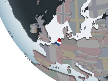 Hollanda katıştırılmış bayrak ile siyasi dünya üzerinde. 3D çizim.