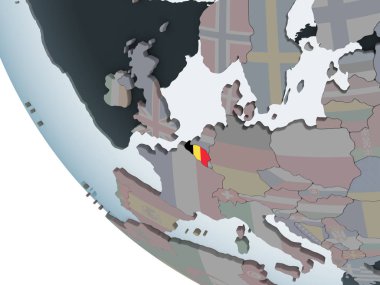 Belçika katıştırılmış bayrak ile siyasi dünya üzerinde. 3D çizim.