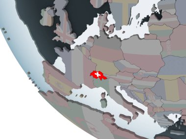 İsviçre katıştırılmış bayrak ile siyasi dünya üzerinde. 3D çizim.