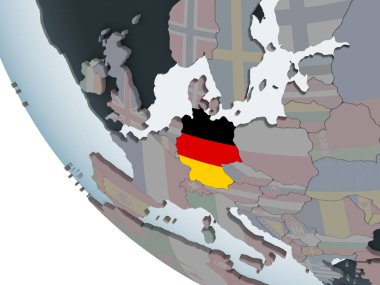 Almanya katıştırılmış bayrak ile siyasi dünya üzerinde. 3D çizim.