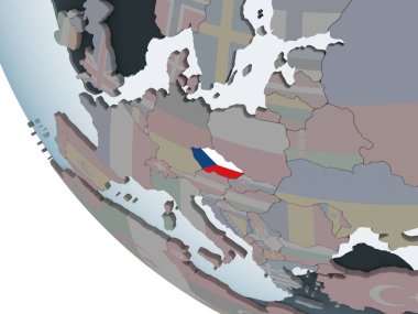 Çek Cumhuriyeti katıştırılmış bayrak ile siyasi dünya üzerinde. 3D çizim.