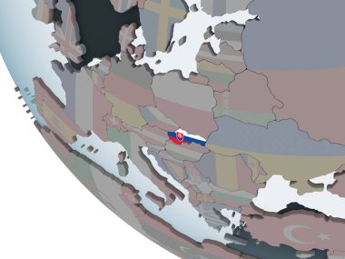 Slovakya katıştırılmış bayrak ile siyasi dünya üzerinde. 3D çizim.