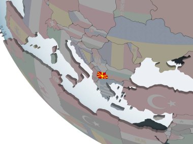 Makedonya katıştırılmış bayrak ile siyasi dünya üzerinde. 3D çizim.
