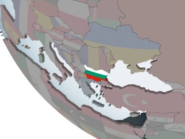 Bulgaristan katıştırılmış bayrak ile siyasi dünya üzerinde. 3D çizim.