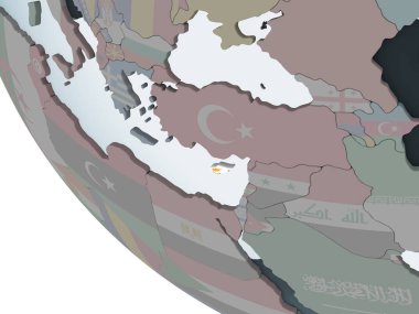 Kıbrıs katıştırılmış bayrak ile siyasi dünya üzerinde. 3D çizim.