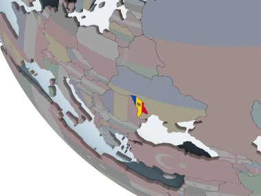 Moldova katıştırılmış bayrak ile siyasi dünya üzerinde. 3D çizim.