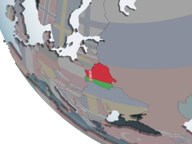 Beyaz Rusya katıştırılmış bayrak ile siyasi dünya üzerinde. 3D çizim.